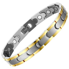 Load image into Gallery viewer, Synergy Silver Gold Steel Magnetic Bracelet - Gauss Therapy
