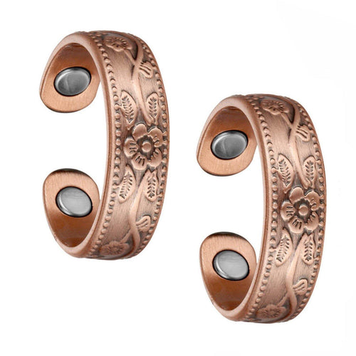 Set of Two - Antique Floral Copper Magnetic Rings - GaussTherapy